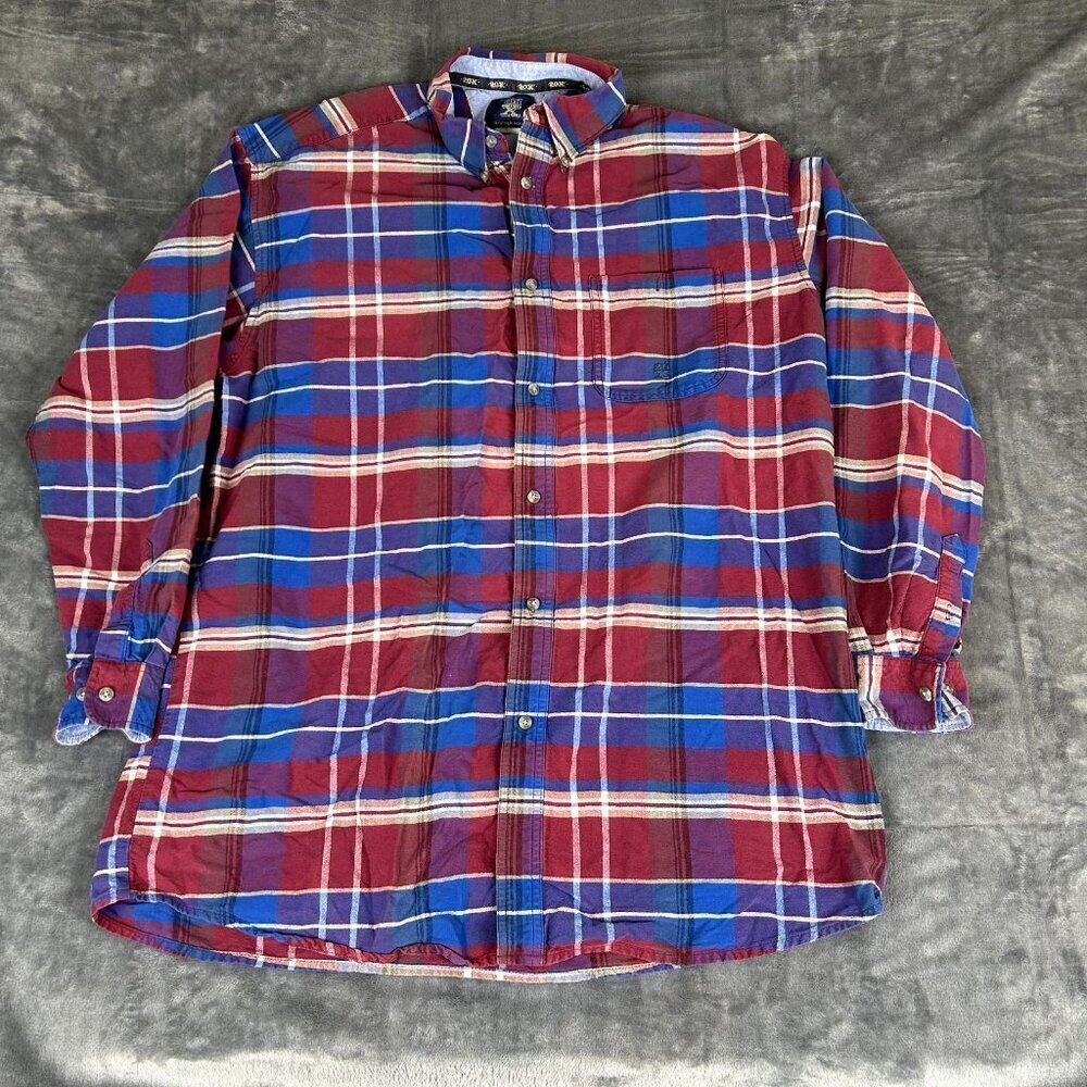 Wrangler 20X Button Down Shirt Men XL Red Blue Check Long Sleeve Western Burguny